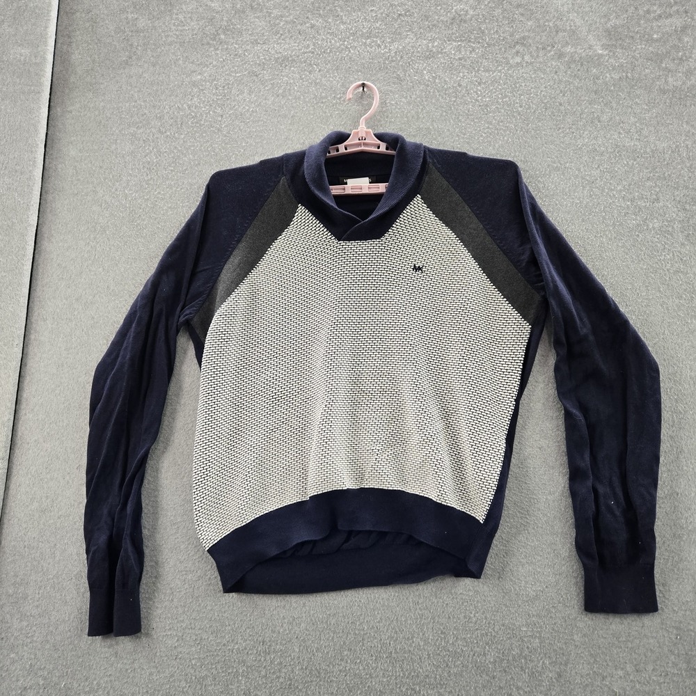 Michael Kors Men Sweatshirt XXL Navy Geometric Long Sleeve‎ Shawl Collar